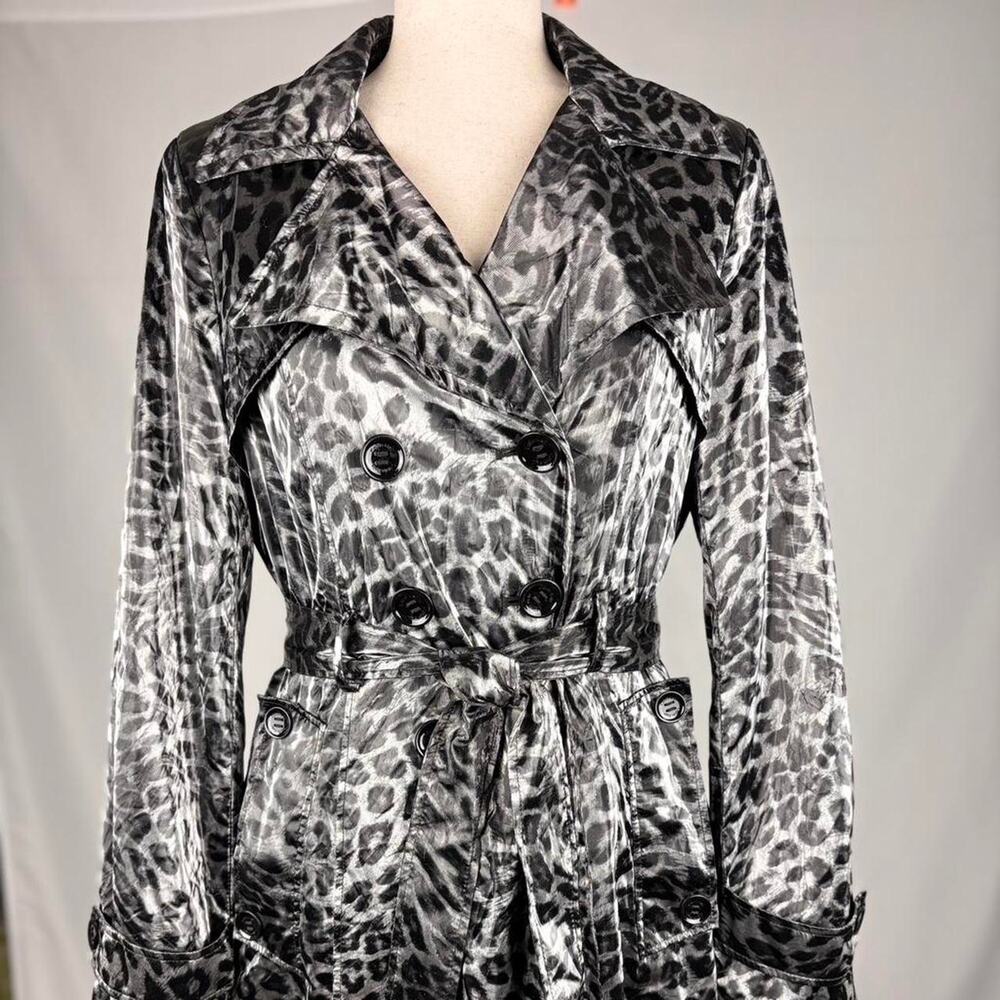 Leopard print trench coat belted